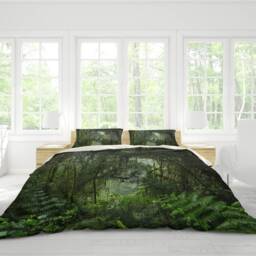 3D Forest Duvet Cover Set, Green Tree Bedding, Mysterious Style - thumbnail 2