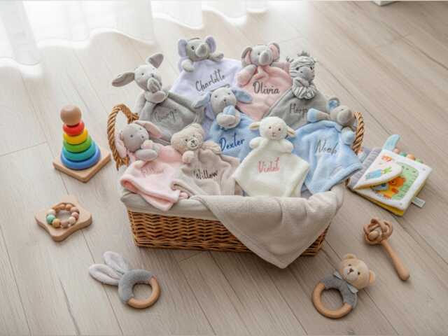 Personalised Baby Blanket Comforter, Newborn Gift, Shower Embroidered Soft Toy Blankie, Fleece - image 1