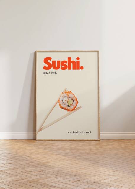 Sushi Print, Retro Poster, Japanese Japan Food Kitchen Wall Art, Art - image 1
