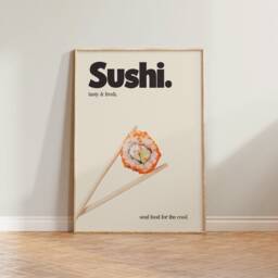 Sushi Print, Retro Poster, Japanese Japan Food Kitchen Wall Art, Art - thumbnail 2