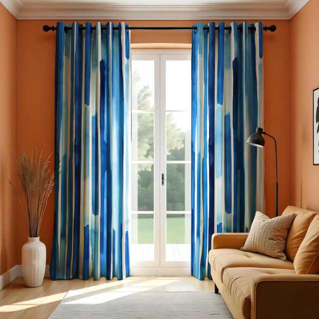 Blue Watercolor Striped Curtains, Abstract Vertical Stripe Drapes, Modern Window Treatment, Soft Gradient Curtain Panels - image 1