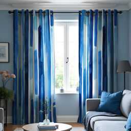 Blue Watercolor Striped Curtains, Abstract Vertical Stripe Drapes, Modern Window Treatment, Soft Gradient Curtain Panels - thumbnail 3