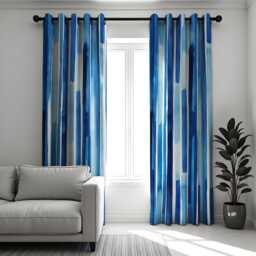 Blue Watercolor Striped Curtains, Abstract Vertical Stripe Drapes, Modern Window Treatment, Soft Gradient Curtain Panels - thumbnail 2