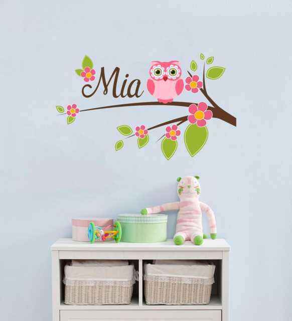 Branch Wall Decal With Name Girls Owl Full Color Nursery Murals Ba1 - image 1