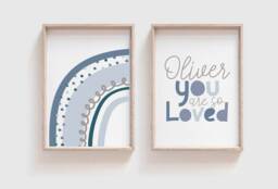 Set Of 2 Boys Nursery Prints, Rainbow Wall Art, You Are So Loved Bedroom Personalised - thumbnail 1