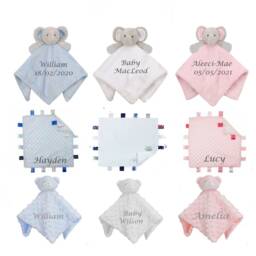 Personalised Embroidered Soft Baby Elephant Or Teddy Comforter Blanket, Snuggle Blankie , New Baby Christening Gift, Newborn Shower Keeps - thumbnail 2