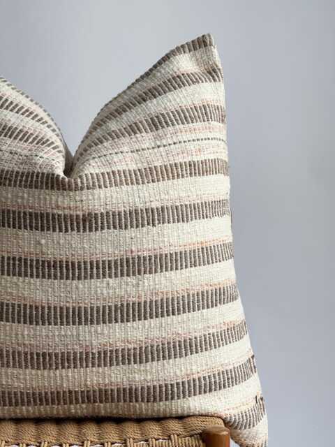"Handwoven Striped Pillow Cover Vintage Karen Fabric, Boho Farmhouse - 26"" X 26" - image 1
