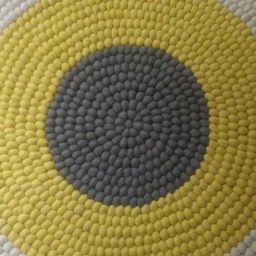 Handmade Wool Felt Ball Rug Nursery Decor, Grey, White, Yellow - thumbnail 3