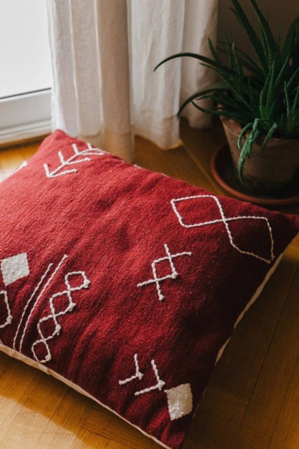 Burgundy Stitch Handmade Kilim Pillow Cover Bohemian Embroidered Pillow Pillowcases Floor Decorative Throw 20x20 26x26