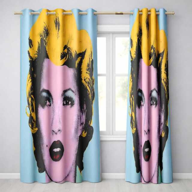 Pink Face Blonde Pop Art Portrait Decorative Stylish Design For Modern Home Decor Readymade Eyelet Ring Top Thermal 100% Blackout Curtains - image 1