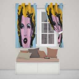 Pink Face Blonde Pop Art Portrait Decorative Stylish Design For Modern Home Decor Readymade Eyelet Ring Top Thermal 100% Blackout Curtains - thumbnail 2