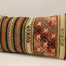 Vintage Turkish Kilim Lumbar Pillow Cover, Boho Throw Cushion - 12x24 - thumbnail 3