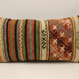 Vintage Turkish Kilim Lumbar Pillow Cover, Boho Throw Cushion - 12x24 - thumbnail 2