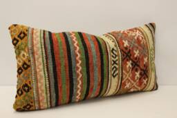 Vintage Turkish Kilim Lumbar Pillow Cover, Boho Throw Cushion - 12x24