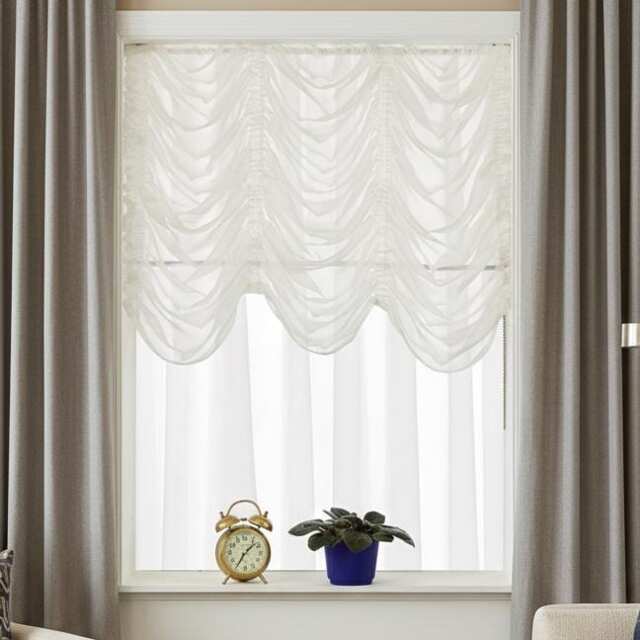 Off White Voile Sheer Austrian Shade Roman Shade - image 1