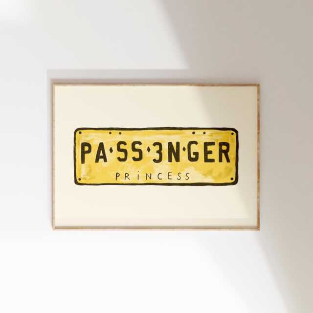 Passenger Princess Wall Print - Girly Illustration Gifts For Her Car Registration Poster I'm Just A Girl Trendy Art - image 1