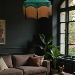 Bespoke Handmade Forest Green Fabric Pendant Lampshade Ceiling Lights, Chandeliers, Downton Abbey Style, Gold Fringe - thumbnail 3