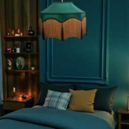 Bespoke Handmade Forest Green Fabric Pendant Lampshade Ceiling Lights, Chandeliers, Downton Abbey Style, Gold Fringe - thumbnail 2