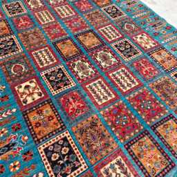 Turquoise Patchwork 5x7 Ft - Handmade Turkmen Wool Carpet, Living Room Rug - thumbnail 2