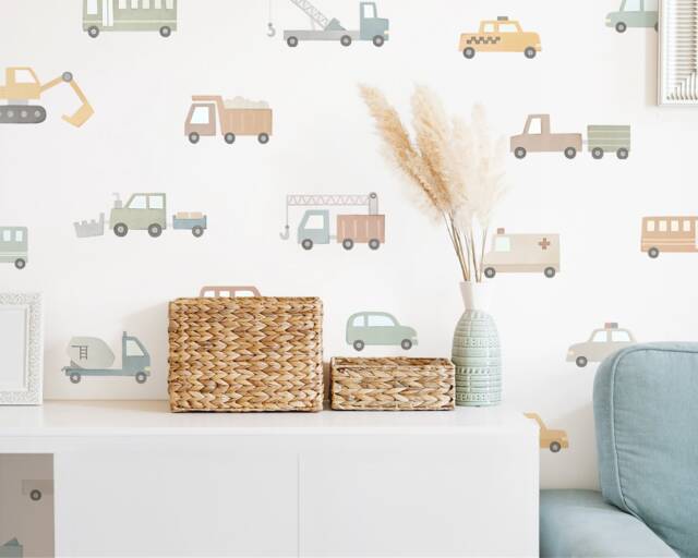 Car & Truck Wall Decals - Nursery Decor, Watercolor Art, Construction Kids Room Decal, Reusable Removable Stickers - image 1