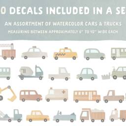 Car & Truck Wall Decals - Nursery Decor, Watercolor Art, Construction Kids Room Decal, Reusable Removable Stickers - thumbnail 2