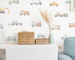 Car & Truck Wall Decals - Nursery Decor, Watercolor Art, Construction Kids Room Decal, Reusable Removable Stickers - thumbnail 1