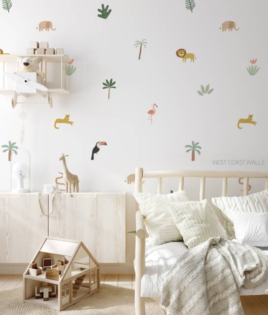 Jungle Animals Removable Wall Decals/Decor Stickers Nursery Boys Room Lion Cheetah Toucan Elephant - image 1