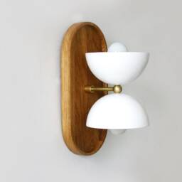 Oak & White Double Farmhouse Sconce Light Bedside Lamp Oval Kitchen Wooden Vanity Foyer Wall - thumbnail 4