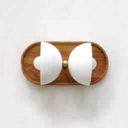 Oak & White Double Farmhouse Sconce Light Bedside Lamp Oval Kitchen Wooden Vanity Foyer Wall - thumbnail 2