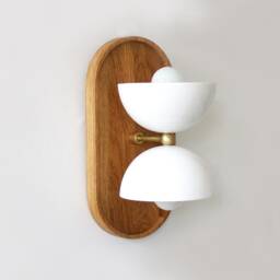 Oak & White Double Farmhouse Sconce Light Bedside Lamp Oval Kitchen Wooden Vanity Foyer Wall - thumbnail 3