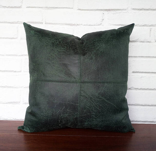 Dark Green Vegan Leather Pillow Cover Modern Scandinavian Home Decor - image 1
