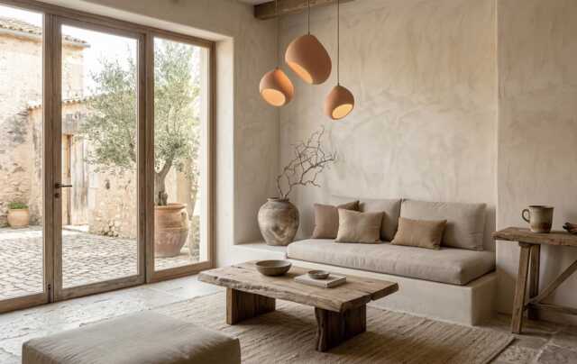 Boho, Wabi-Sabi Ceramic Pendant Light, Organic Minimal Lighting, Hardwired/Plug in - Naaya Nest - image 1