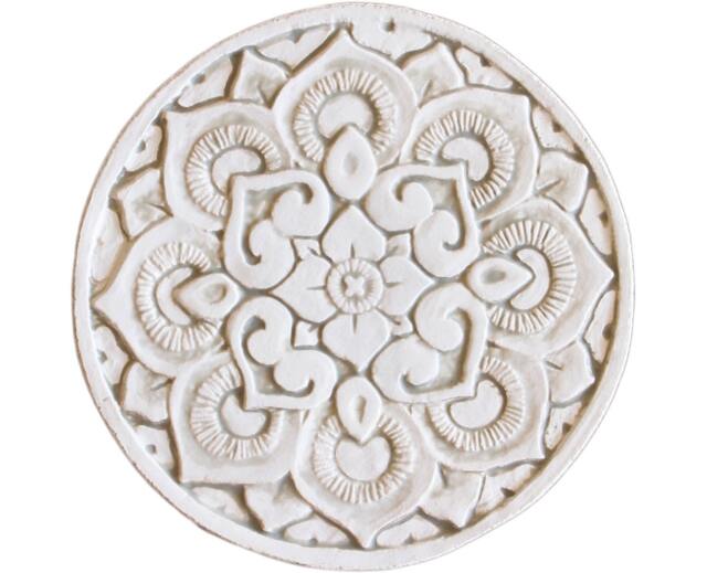 Ceramic Wall Hanging With Mandala Design For Kitchen Decor, Boho Outdoor Art, Tile Circle Design, #1 21cm Beige - image 1