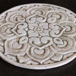 Ceramic Wall Hanging With Mandala Design For Kitchen Decor, Boho Outdoor Art, Tile Circle Design, #1 21cm Beige - thumbnail 2