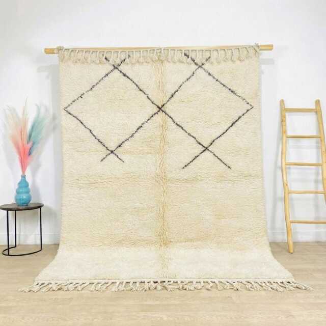 Moroccan Ivory Berber Rug, Handwoven Wool Shag Rug With Diamond Lattice, Authentic Beni Ourain Style Carpet, Large 9x12 Area - image 1