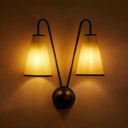 Blackened Double Shade Wall Sconce - Fabric Lamp Brass Modern Farmhouse Light Country Lighting - thumbnail 2