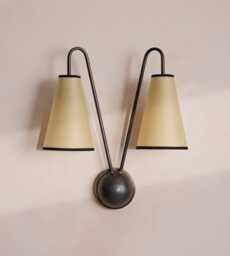 Blackened Double Shade Wall Sconce - Fabric Lamp Brass Modern Farmhouse Light Country Lighting - thumbnail 1