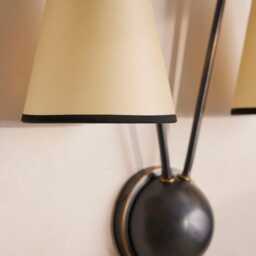 Blackened Double Shade Wall Sconce - Fabric Lamp Brass Modern Farmhouse Light Country Lighting - thumbnail 3