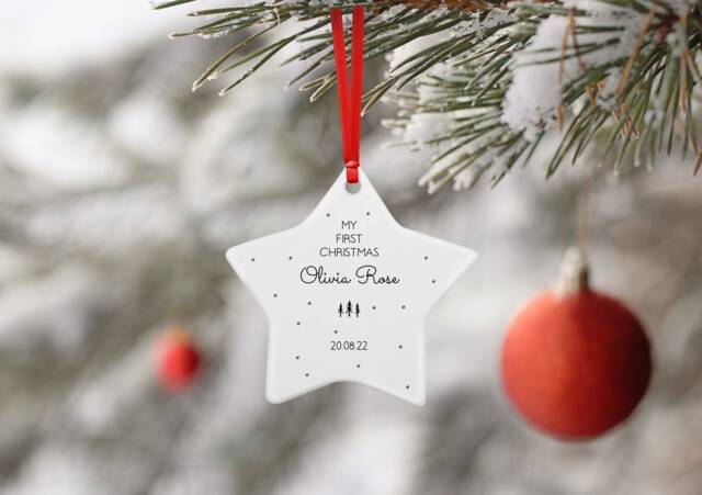 Personalised Baby First Christmas Ceramic Star Decoration Ornament - image 1