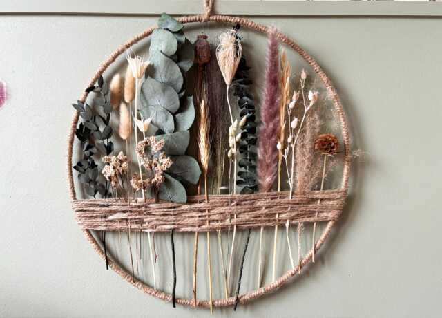Earthy Minimalist Dried Flower Hoop - Botanical Wall Art With Eucalyptus & Pampas - Year-Round Natural Home D??cor - image 1