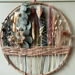 Earthy Minimalist Dried Flower Hoop - Botanical Wall Art With Eucalyptus & Pampas - Year-Round Natural Home D??cor - thumbnail 2