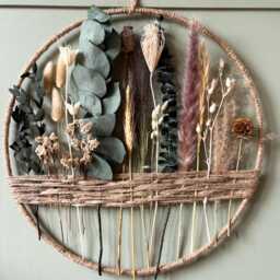 Earthy Minimalist Dried Flower Hoop - Botanical Wall Art With Eucalyptus & Pampas - Year-Round Natural Home D??cor - thumbnail 3