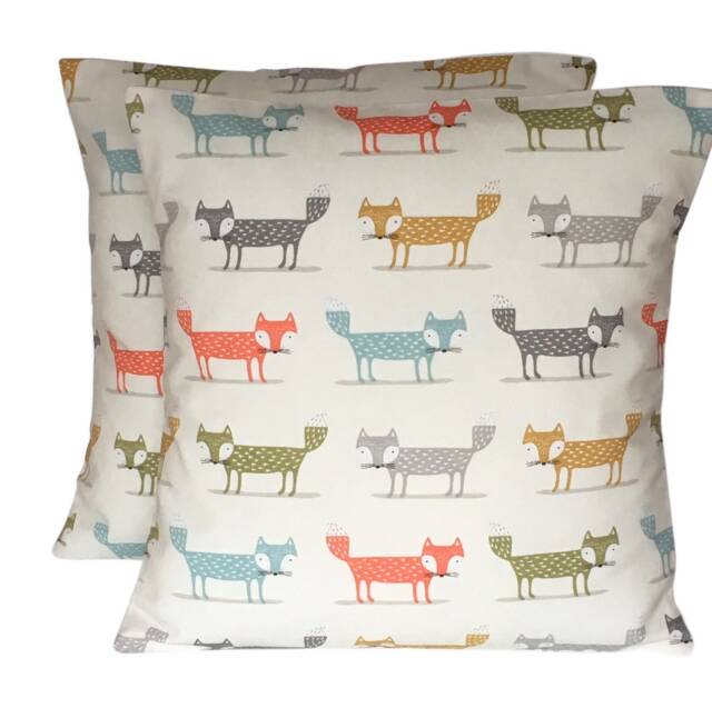 Scandi Fox Cushion Covers - Set Of 2 Fryetts Orange, Grey & Blue 16 - image 1