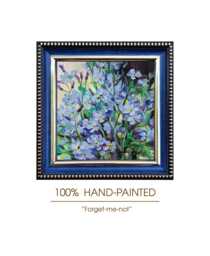 Forget-Me-Not Flower Oil Painting Original Gift Long Distance, Floral Blue Frame, Small Framed Art Wall Hanging 4x4 - thumbnail 1