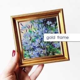 Forget-Me-Not Flower Oil Painting Original Gift Long Distance, Floral Blue Frame, Small Framed Art Wall Hanging 4x4 - thumbnail 3