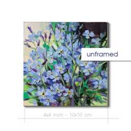Forget-Me-Not Flower Oil Painting Original Gift Long Distance, Floral Blue Frame, Small Framed Art Wall Hanging 4x4 - thumbnail 2