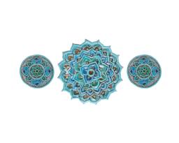 3 Mandala Outdoor Wall Art For Garden Art, Yard Decor, Sculpture, Kitchen Set Of Ceramic Tiles, #2 Circle Turquoise - thumbnail 1