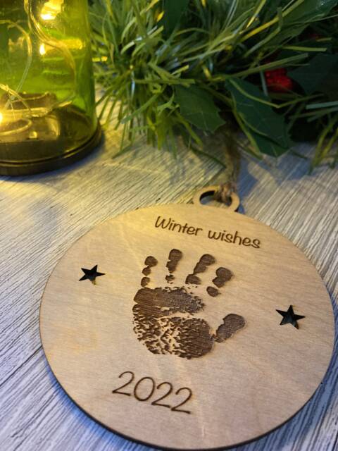 Personalised Baby Handprint Bauble Birch First Christmas Ornament - image 1