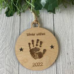 Personalised Baby Handprint Bauble Birch First Christmas Ornament - thumbnail 3