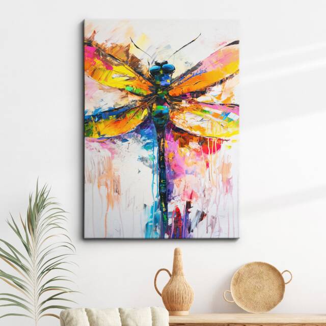 Dragonfly Abstract Bird Oil Painting Splatter Style Pet Animal Flying Wall Art Framed Canvas Poster Print Home/Office Room Decor Gifts - image 1
